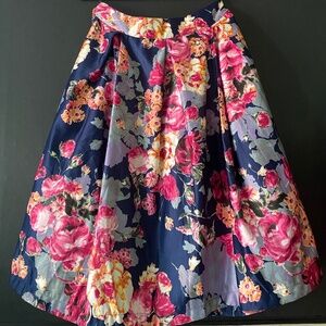 MIX NOUVEAU Blue/Pink Floral Tea-Length Full Skirt w/POCKETS Size Medium